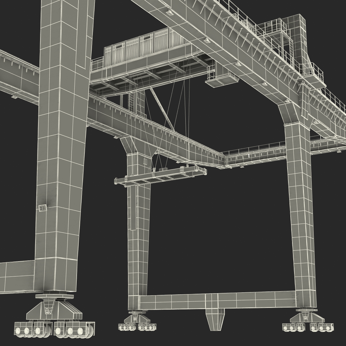 3D Rail Mounted Gantry Container Crane Rigged Red