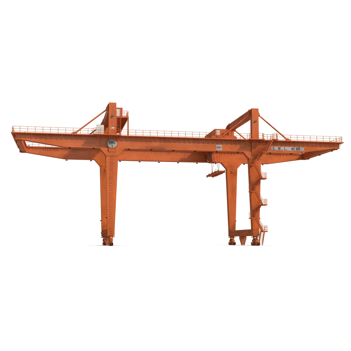 Rail Mounted Gantry Container Crane Rigged Orange 3D model