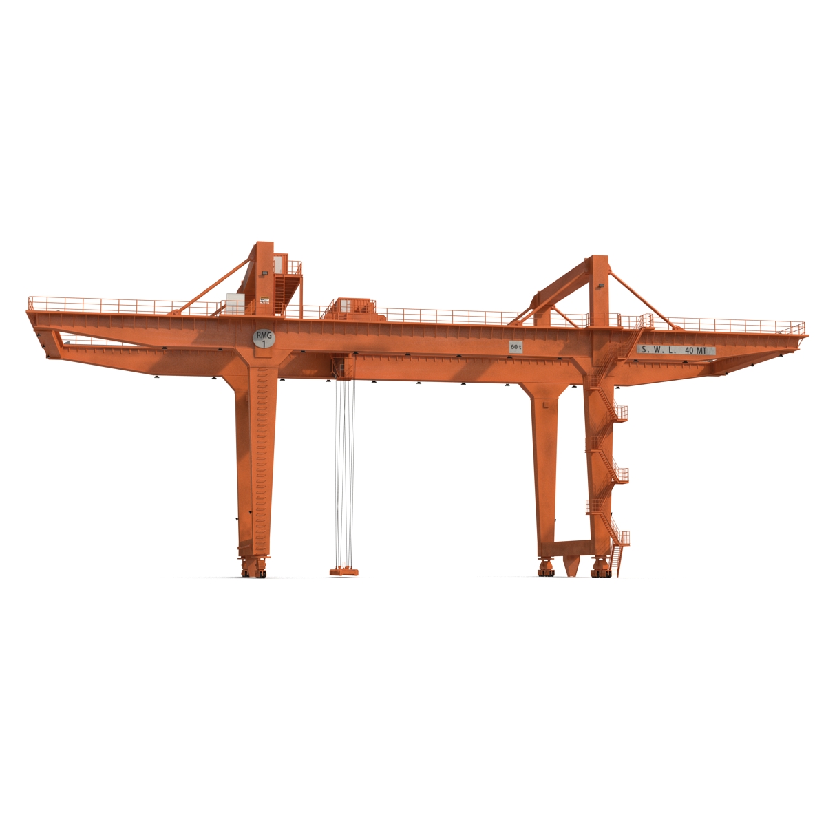 Rail Mounted Gantry Container Crane Rigged Orange 3D model