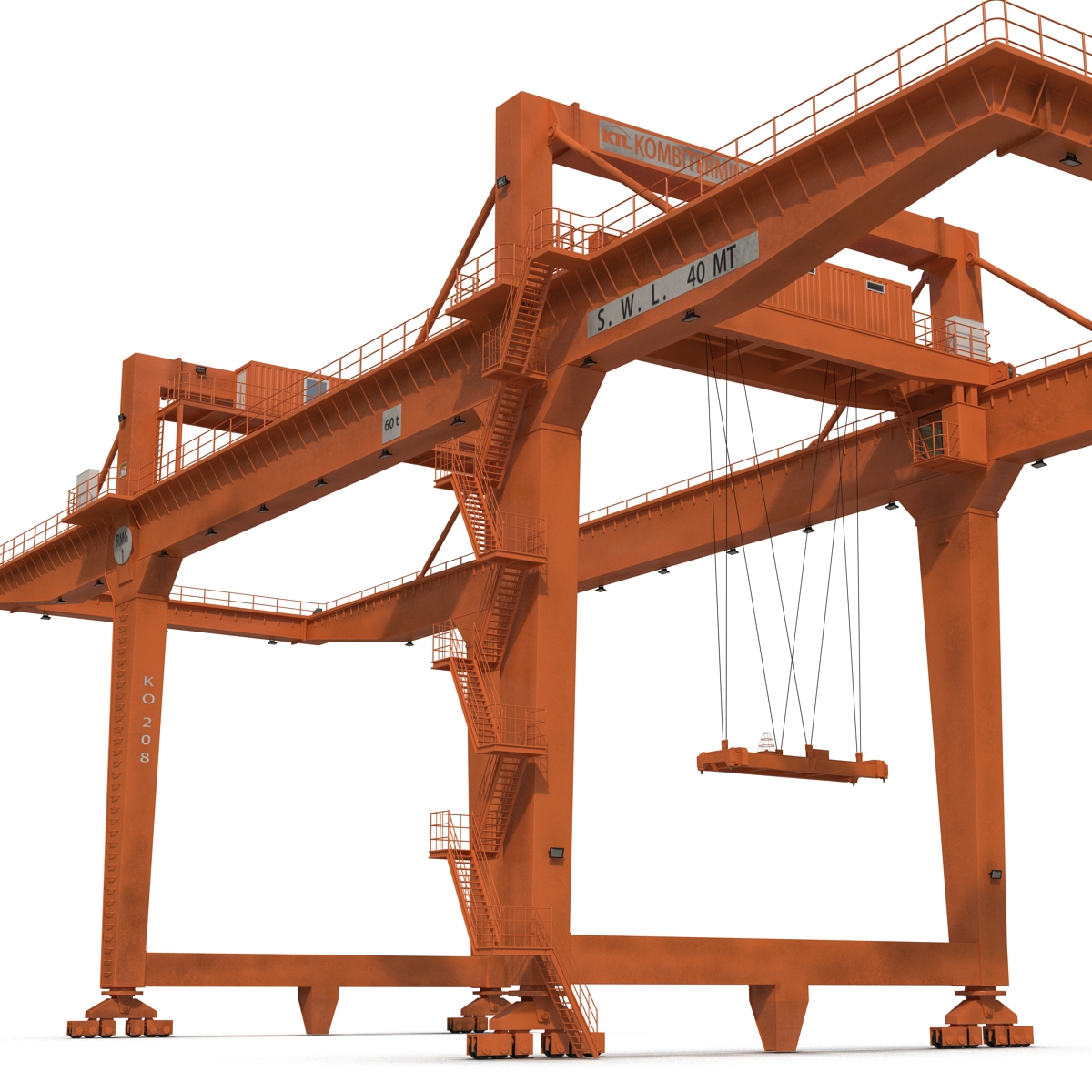 Rail Mounted Gantry Container Crane Rigged Orange 3D model