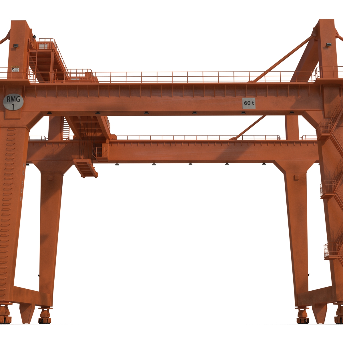 Rail Mounted Gantry Container Crane Rigged Orange 3D model