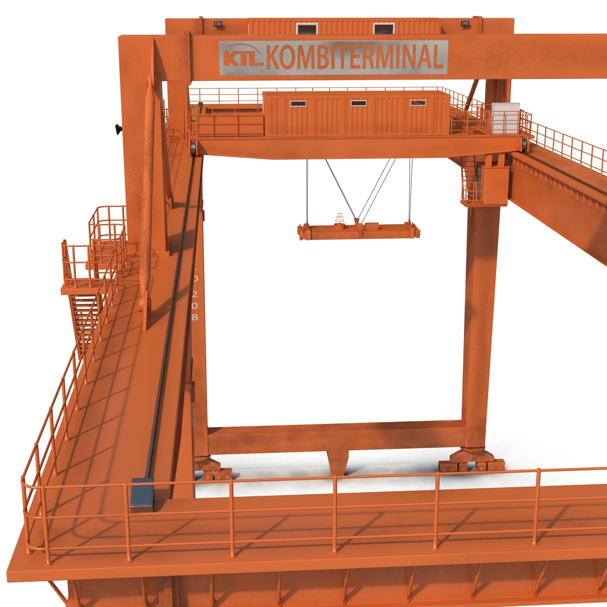 Rail Mounted Gantry Container Crane Rigged Orange 3D model