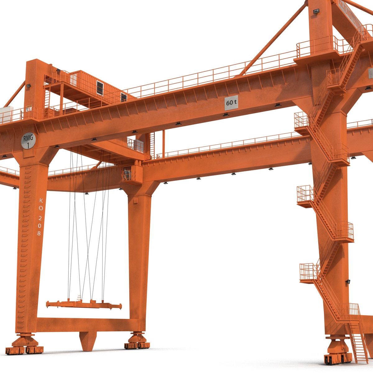 Rail Mounted Gantry Container Crane Rigged Orange 3D model