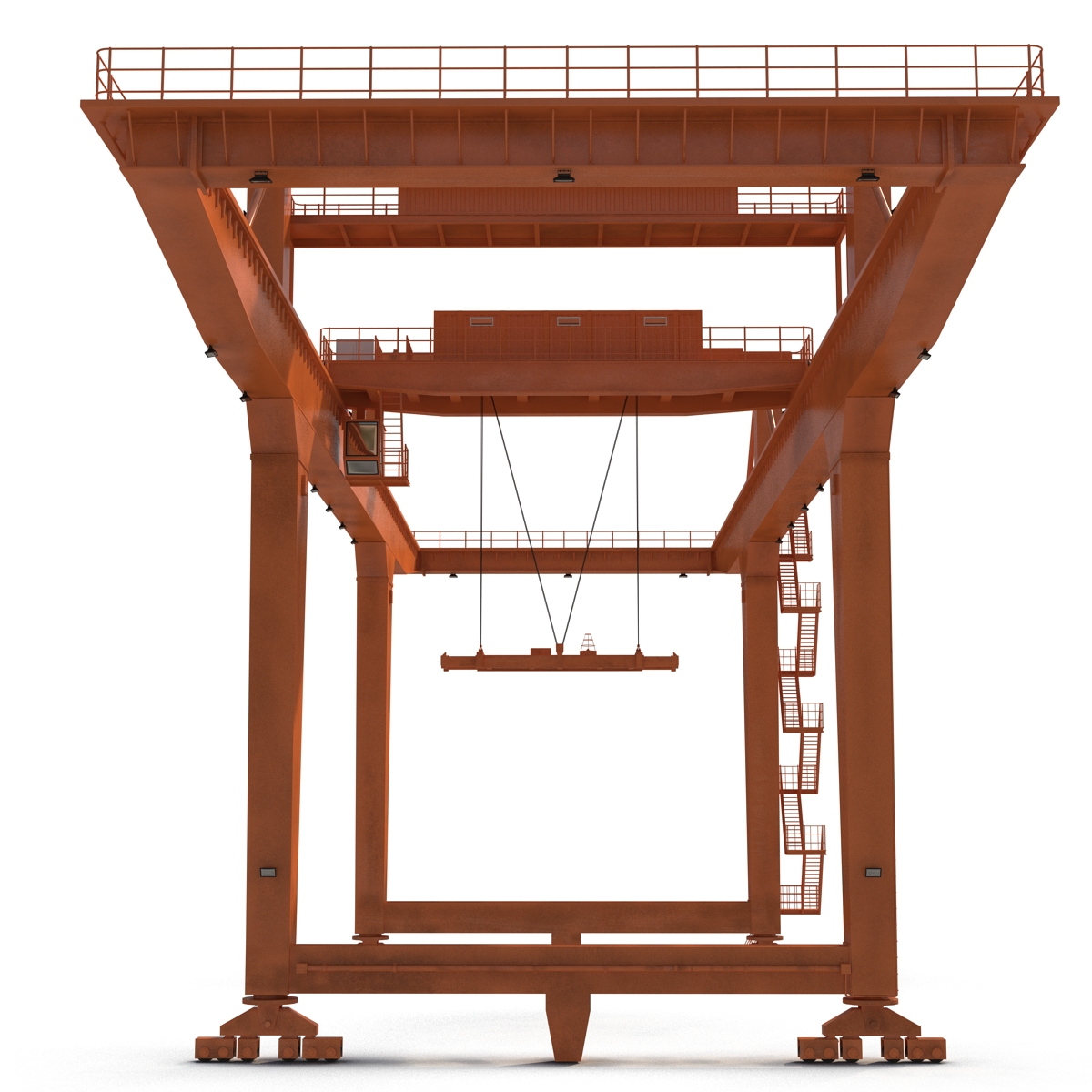 Rail Mounted Gantry Container Crane Rigged Orange 3D model