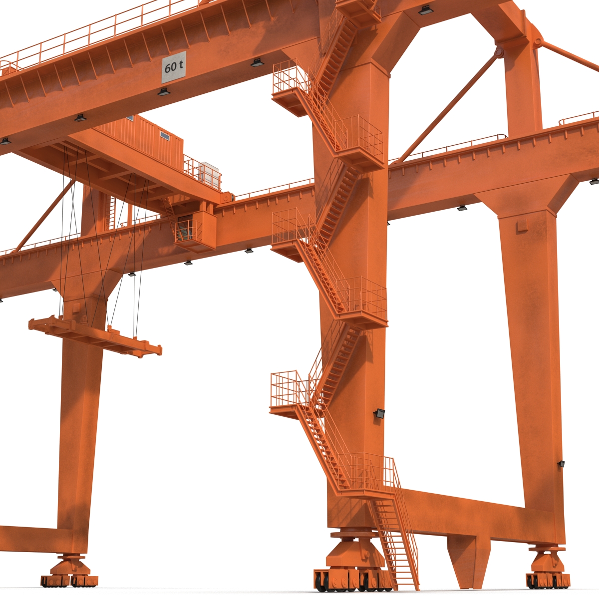 Rail Mounted Gantry Container Crane Rigged Orange 3D model