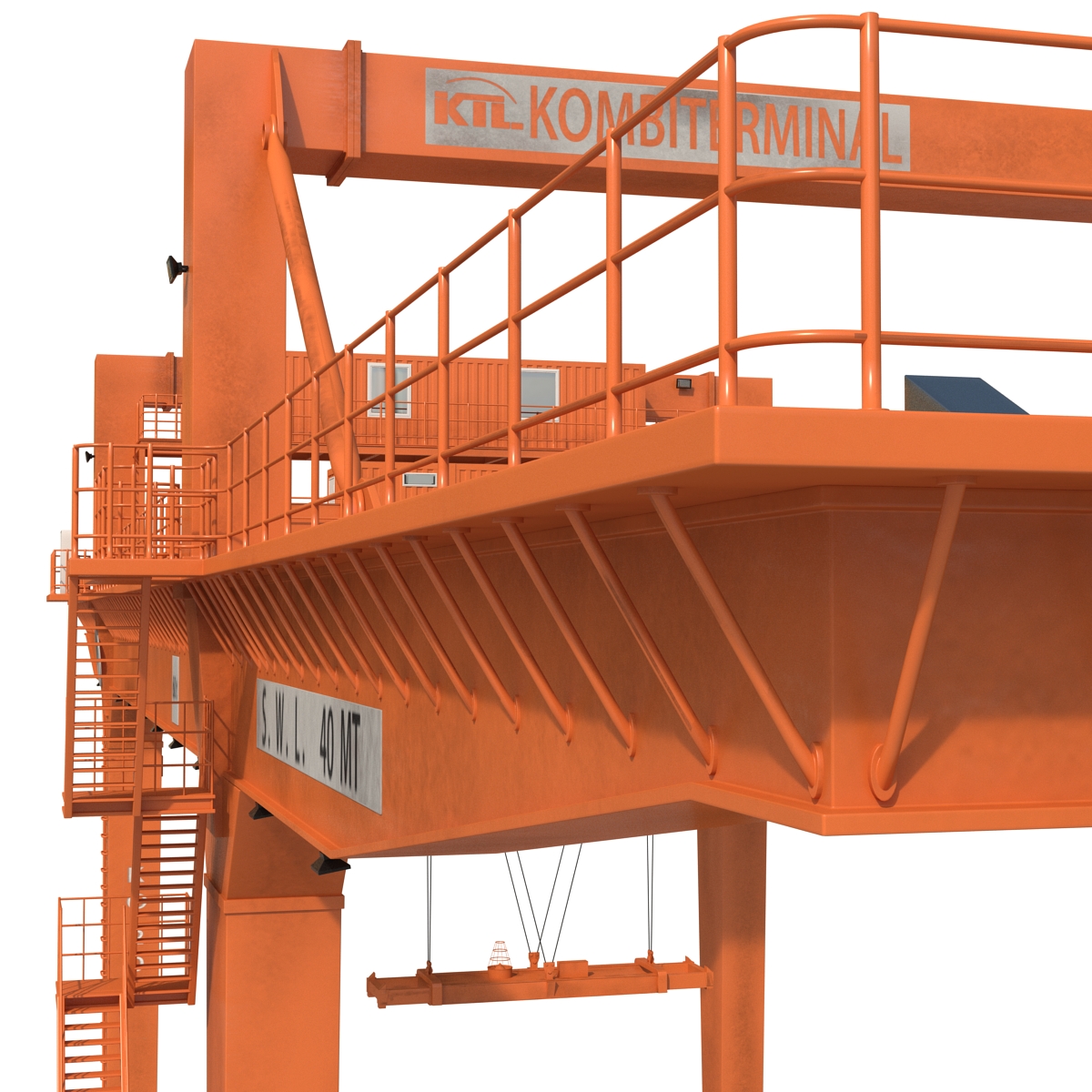 Rail Mounted Gantry Container Crane Rigged Orange 3D model