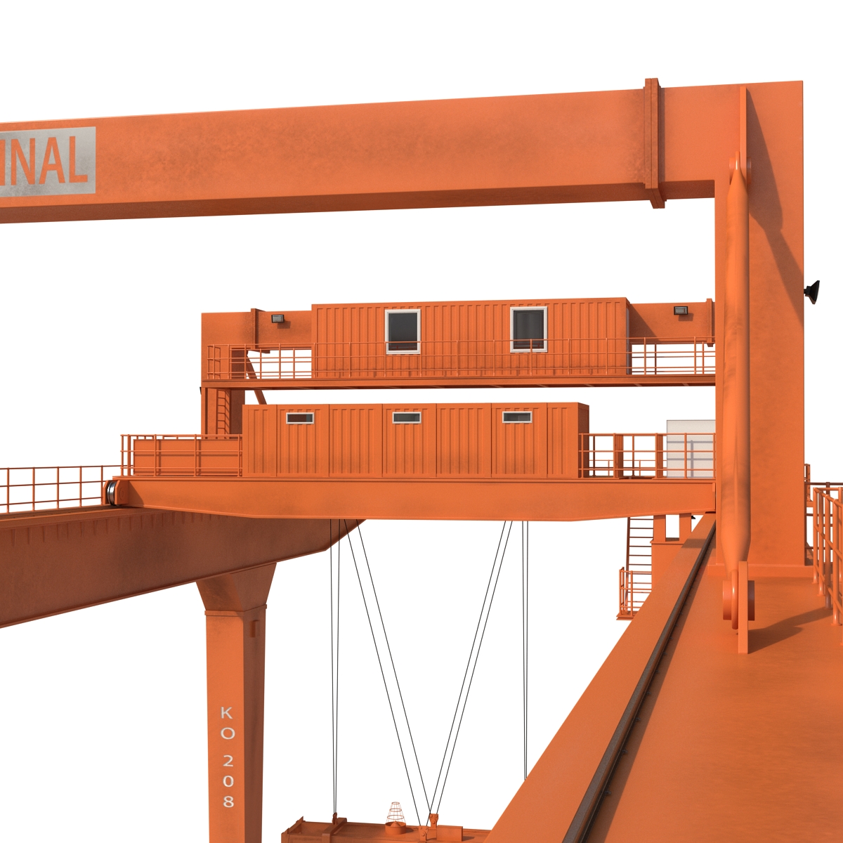 Rail Mounted Gantry Container Crane Rigged Orange 3D model