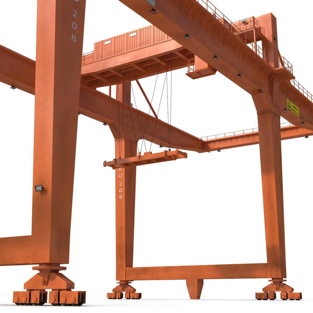 Rail Mounted Gantry Container Crane Rigged Orange 3D model