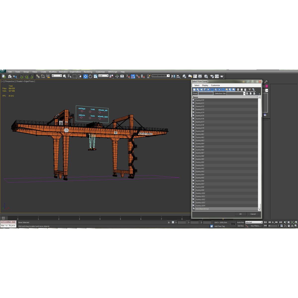 Rail Mounted Gantry Container Crane Rigged Orange 3D model