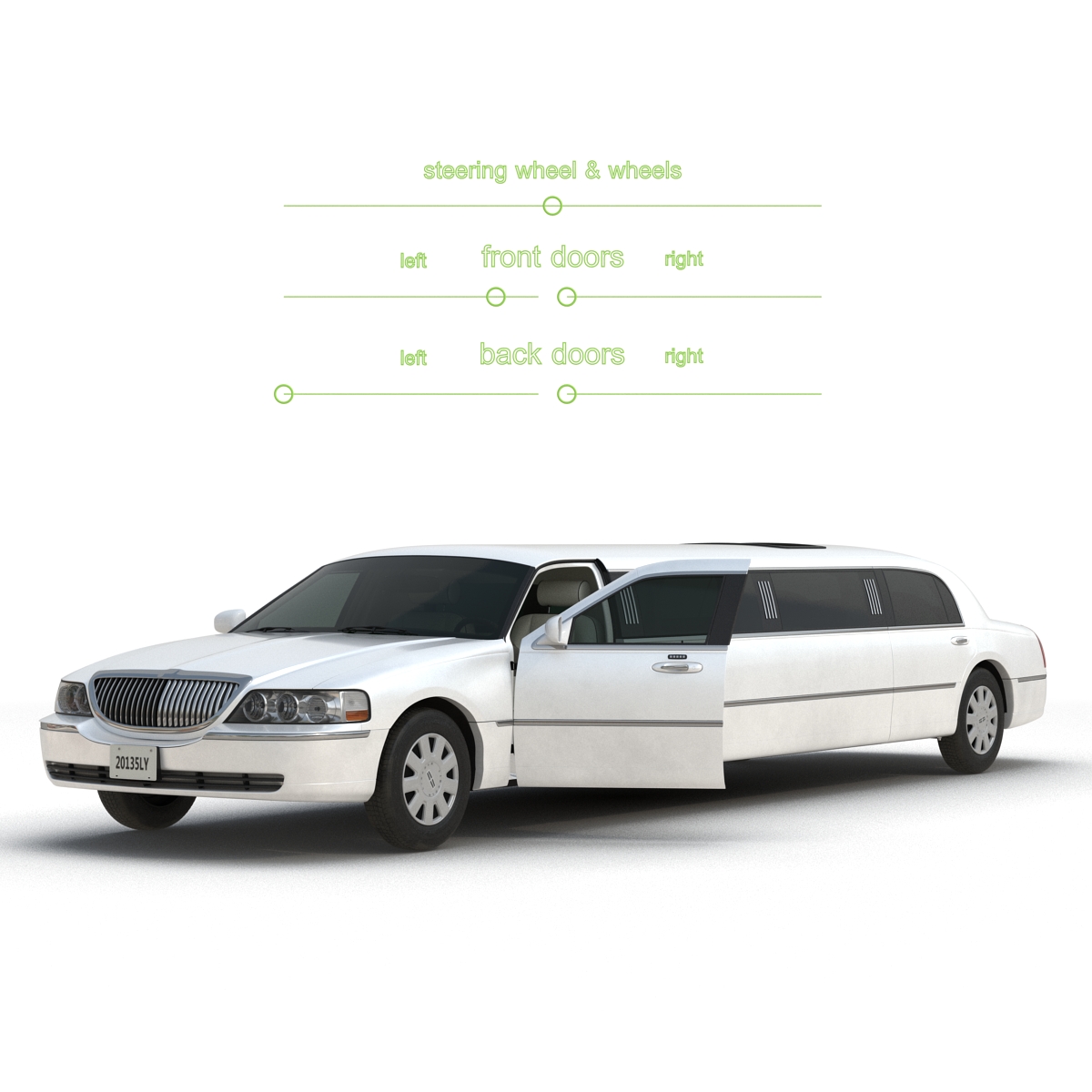 3D model Generic Limousine White Rigged