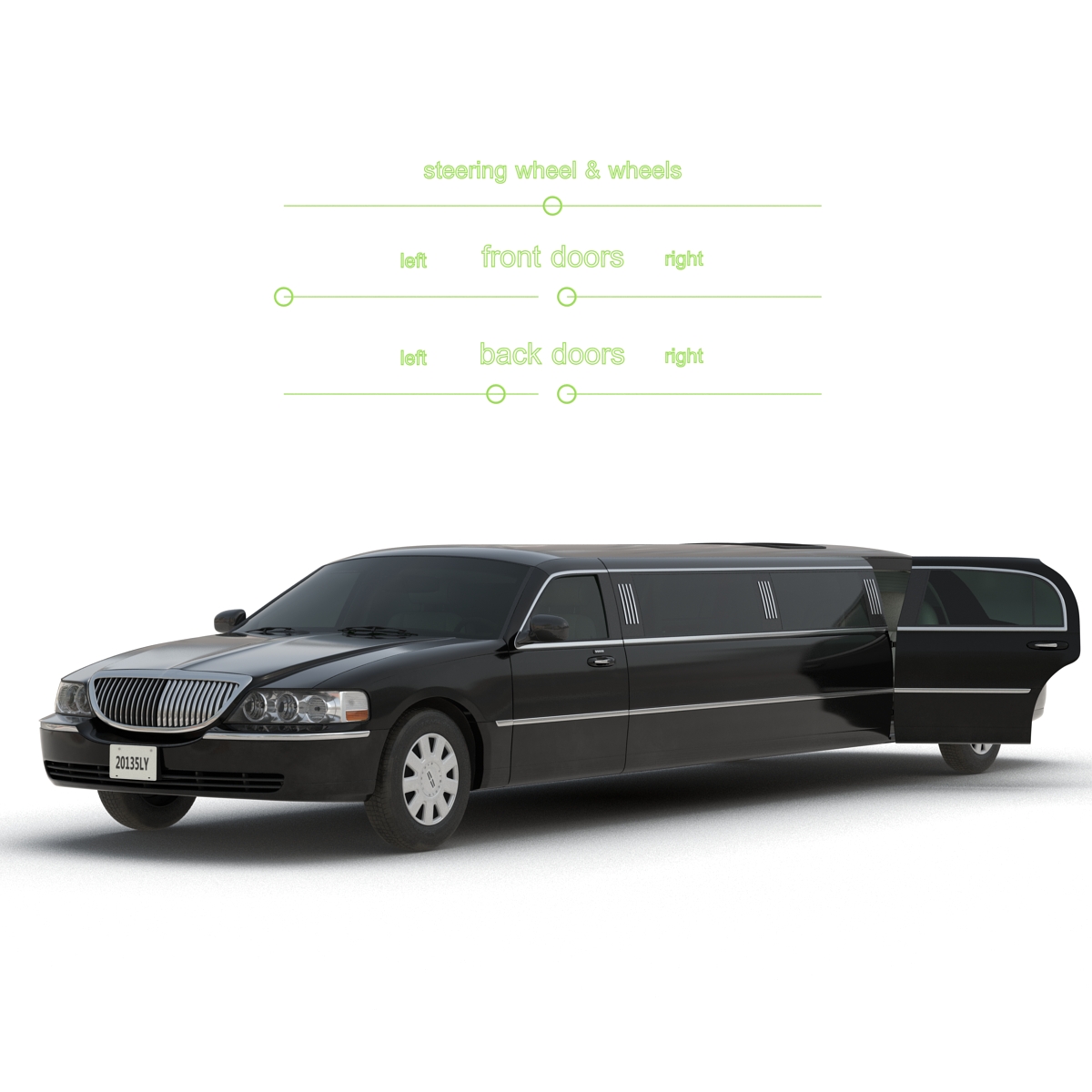 3D model Generic Limousine Black Rigged