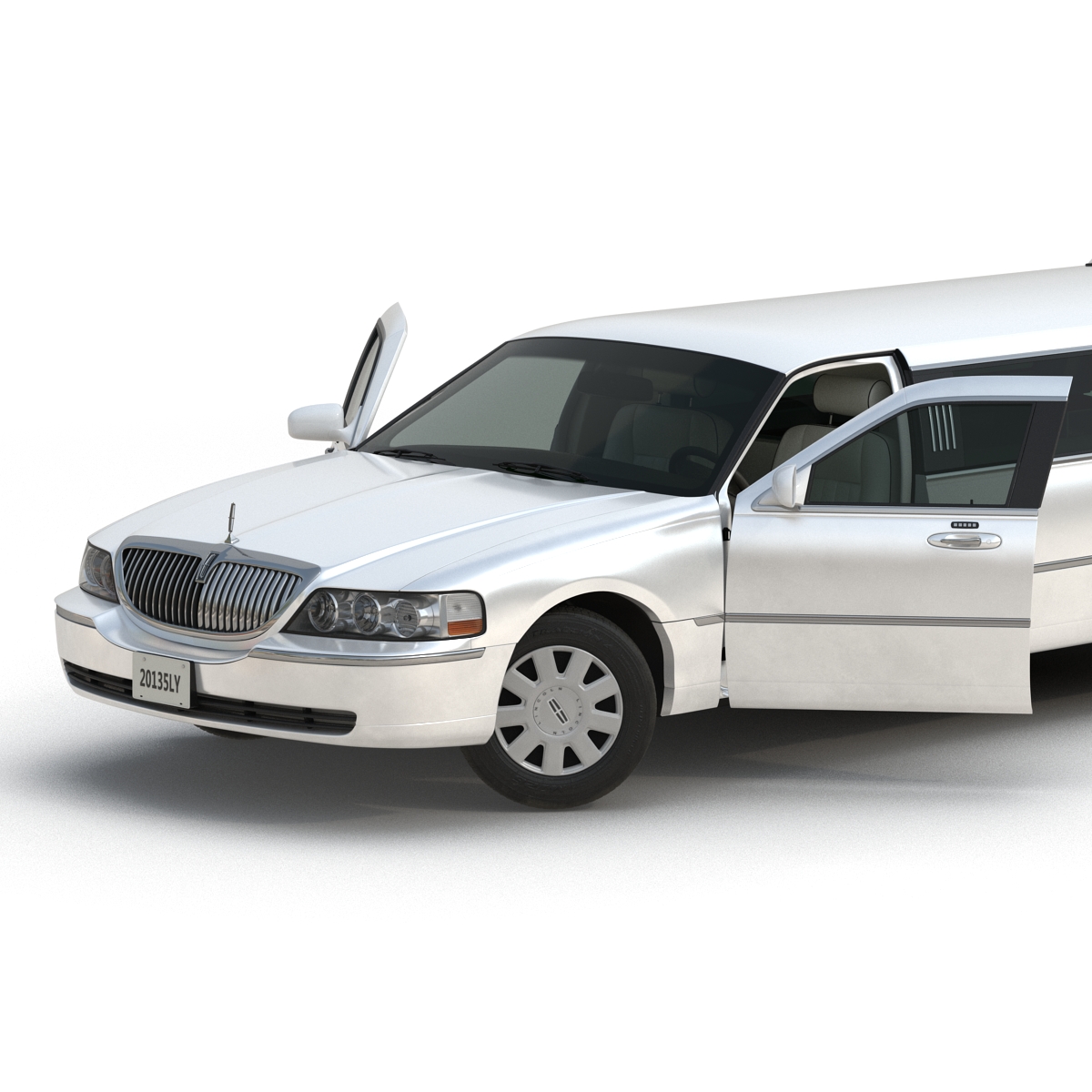 3D Lincoln Stretch Car Limousine White Simple Interior