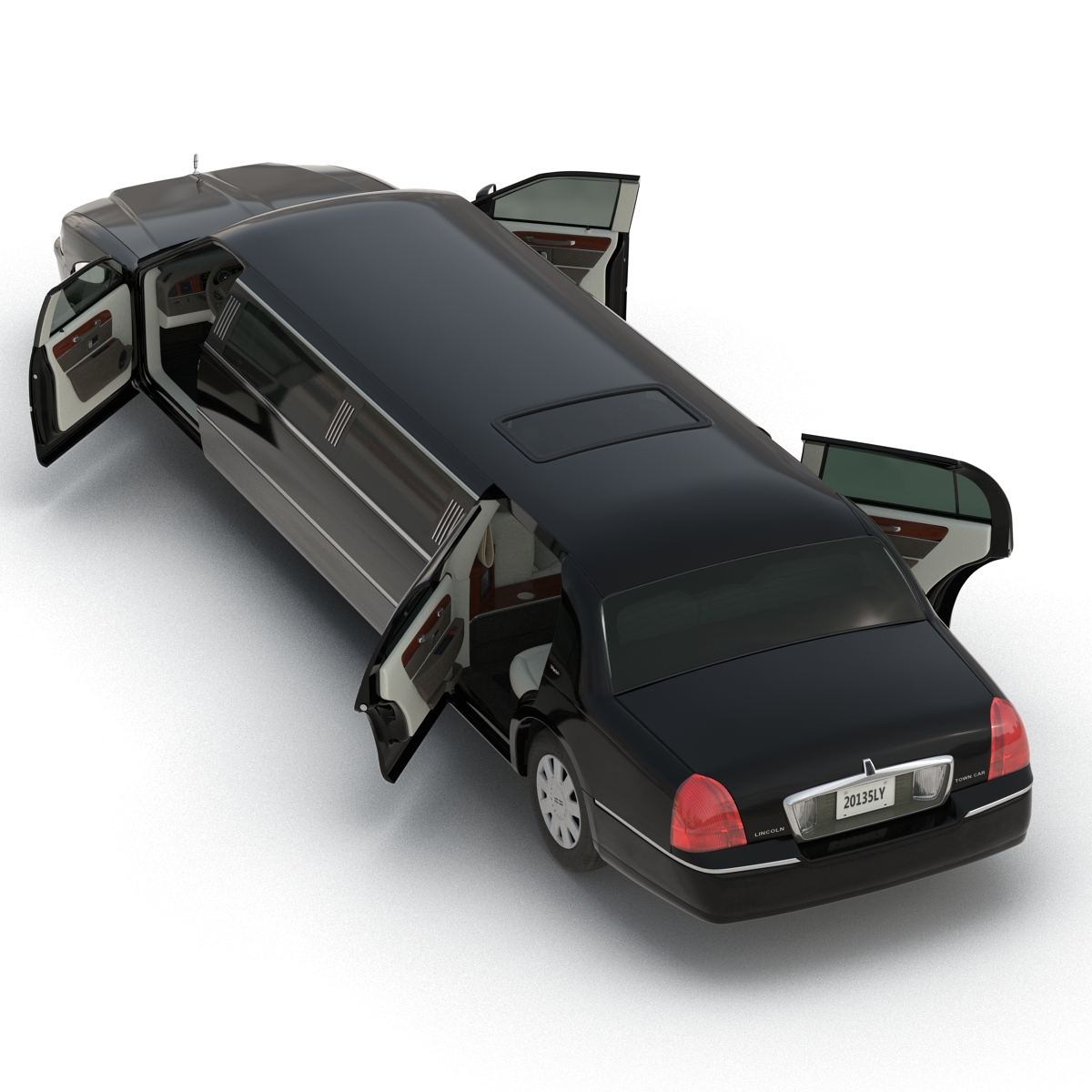 Lincoln Stretch Car Limousine Black Rigged 3D