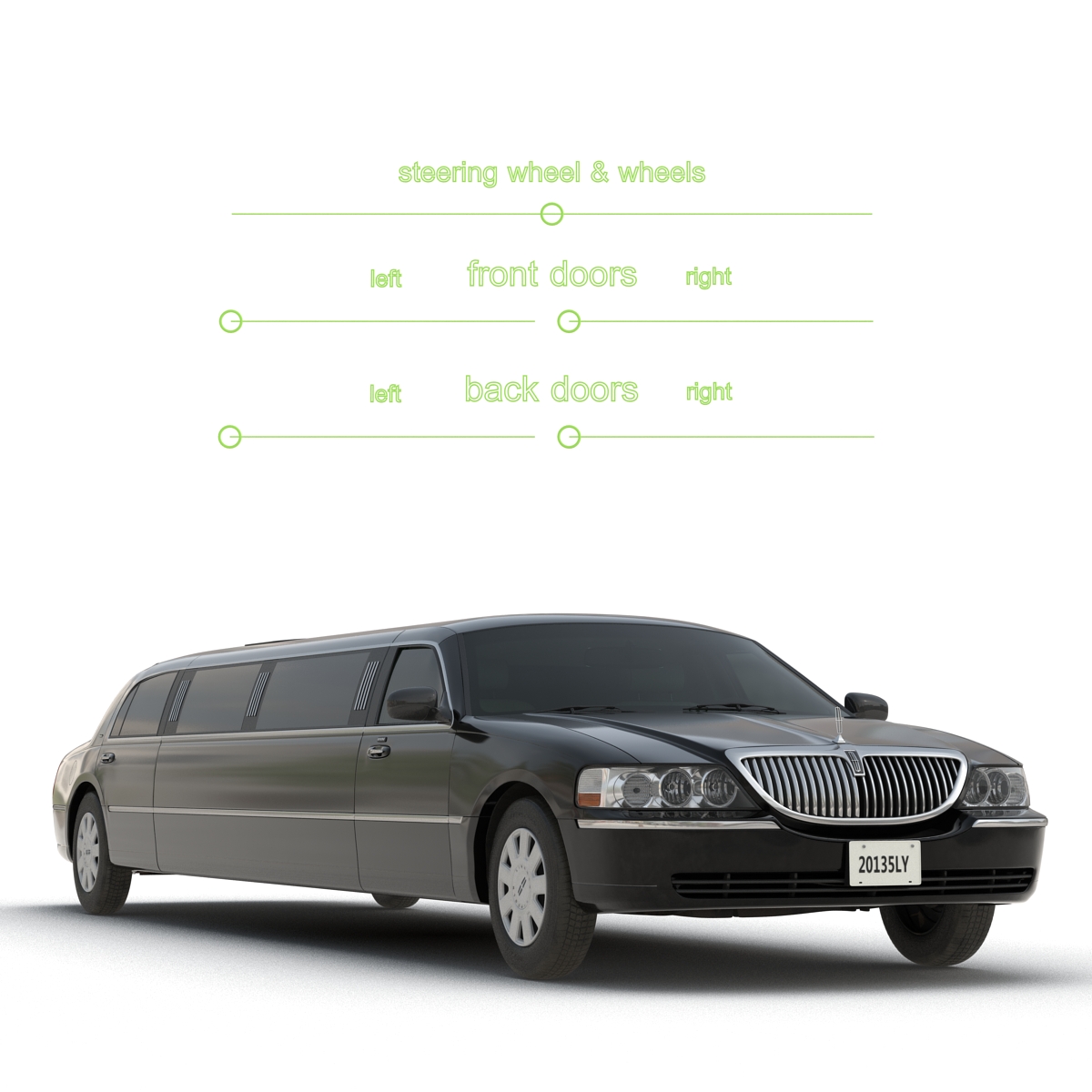 Lincoln Stretch Car Limousine Black Rigged 3D