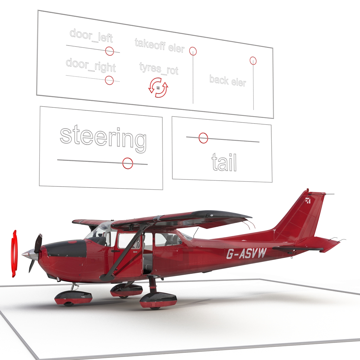 3D Cessna 172 Red Rigged