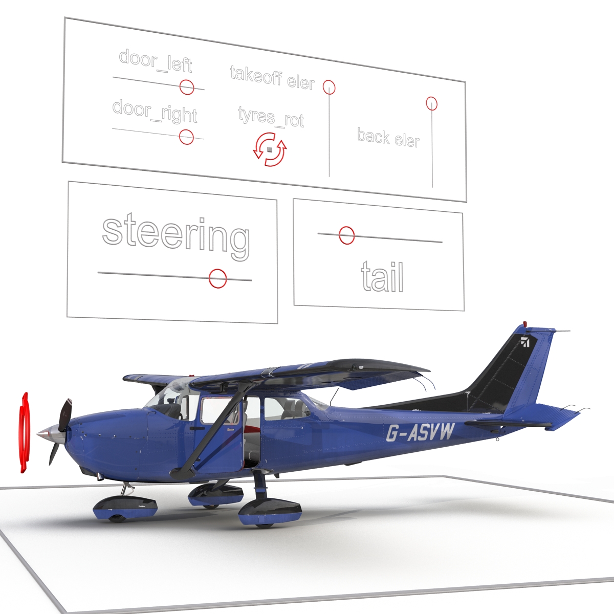 Cessna 172 Blue Rigged 3D