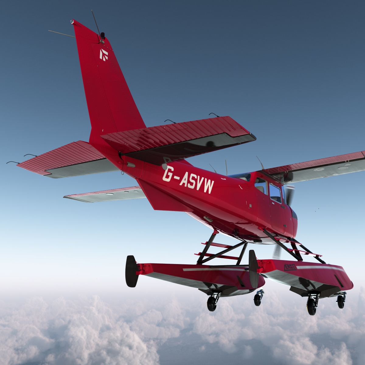 3D Cessna 172 Red Seaplane model