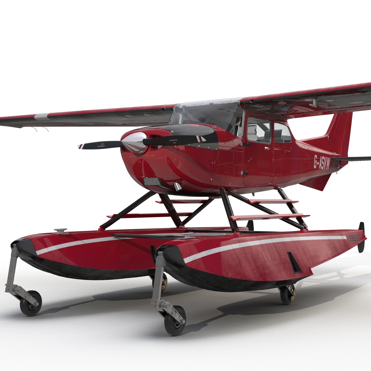 3D Cessna 172 Red Seaplane model