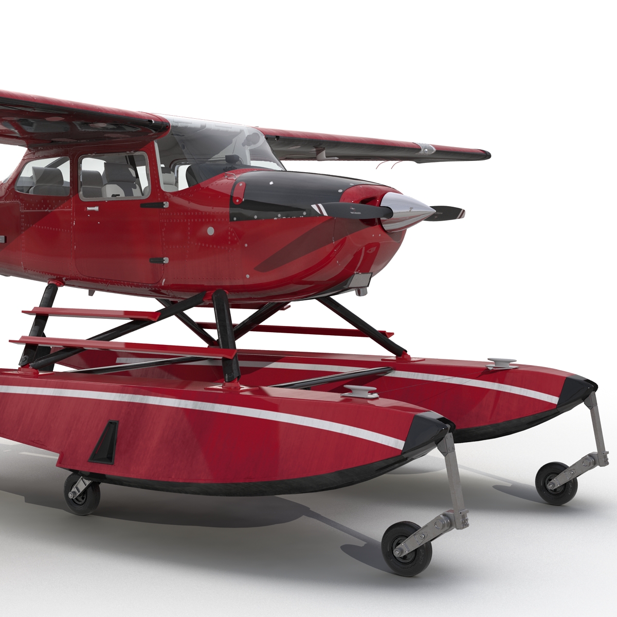 3D Cessna 172 Red Seaplane model