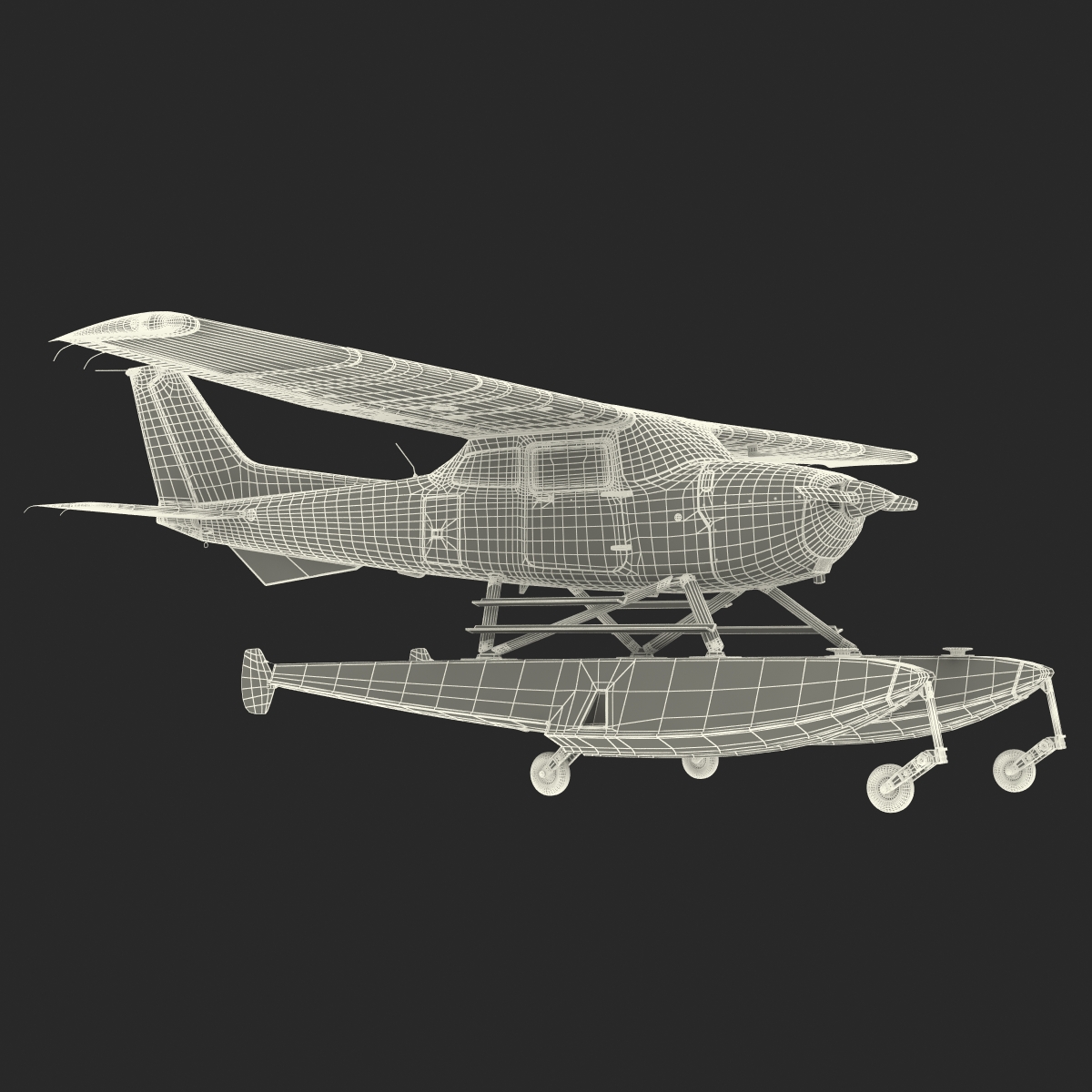 3D Cessna 172 Red Seaplane model