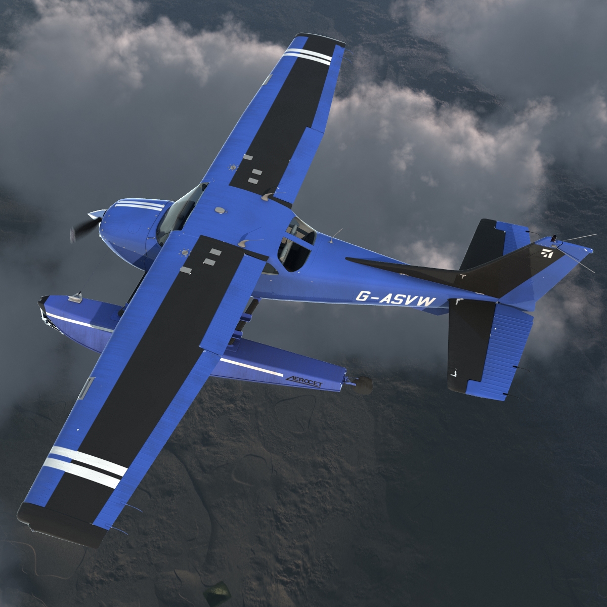 Cessna 172 Blue Seaplane 3D model