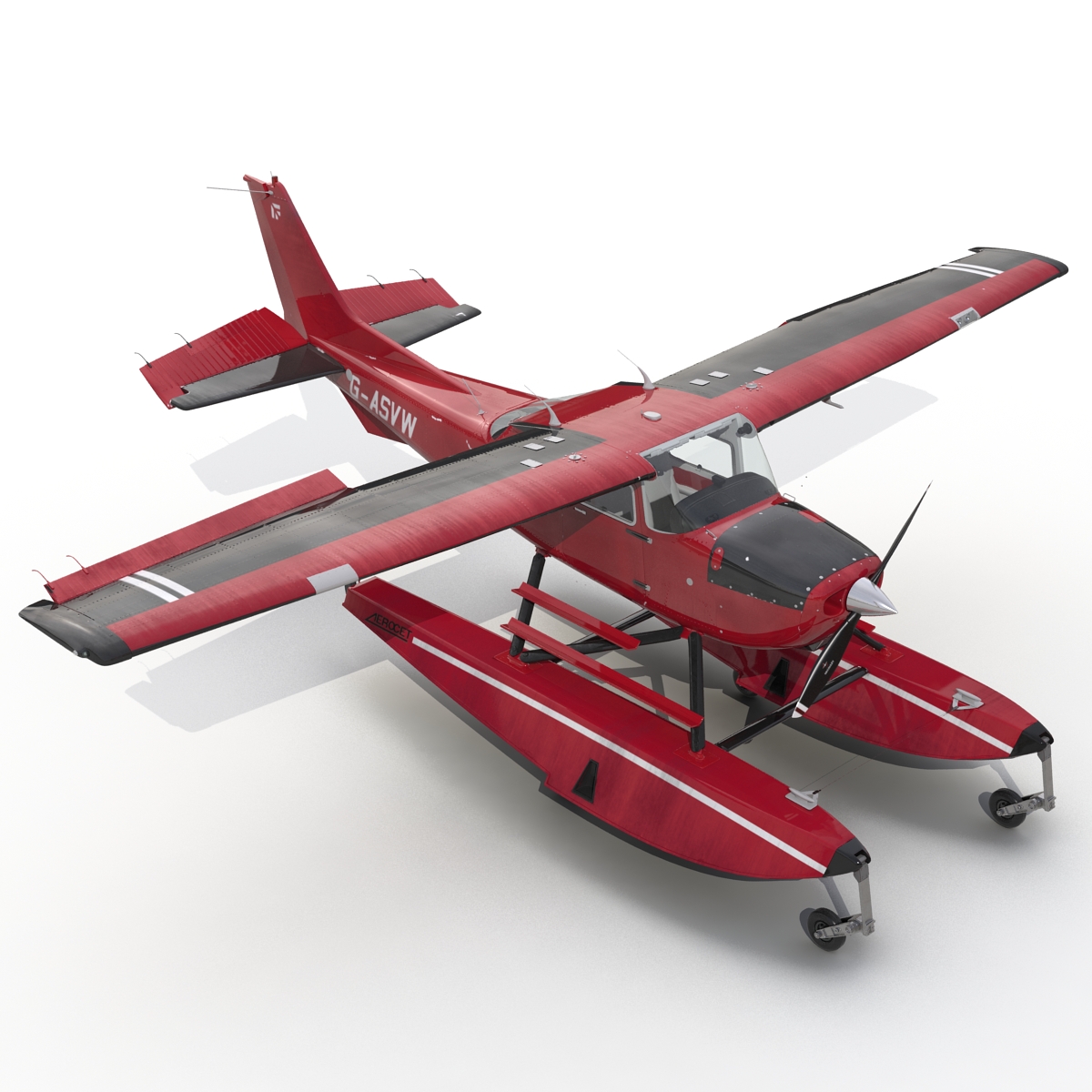 3D model Cessna 172 Red Seaplane Rigged