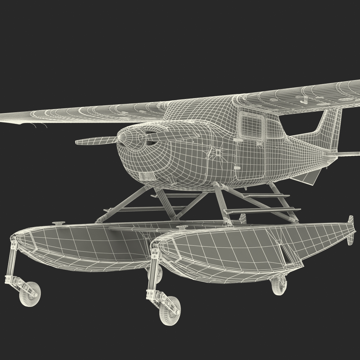 3D model Cessna 172 Red Seaplane Rigged