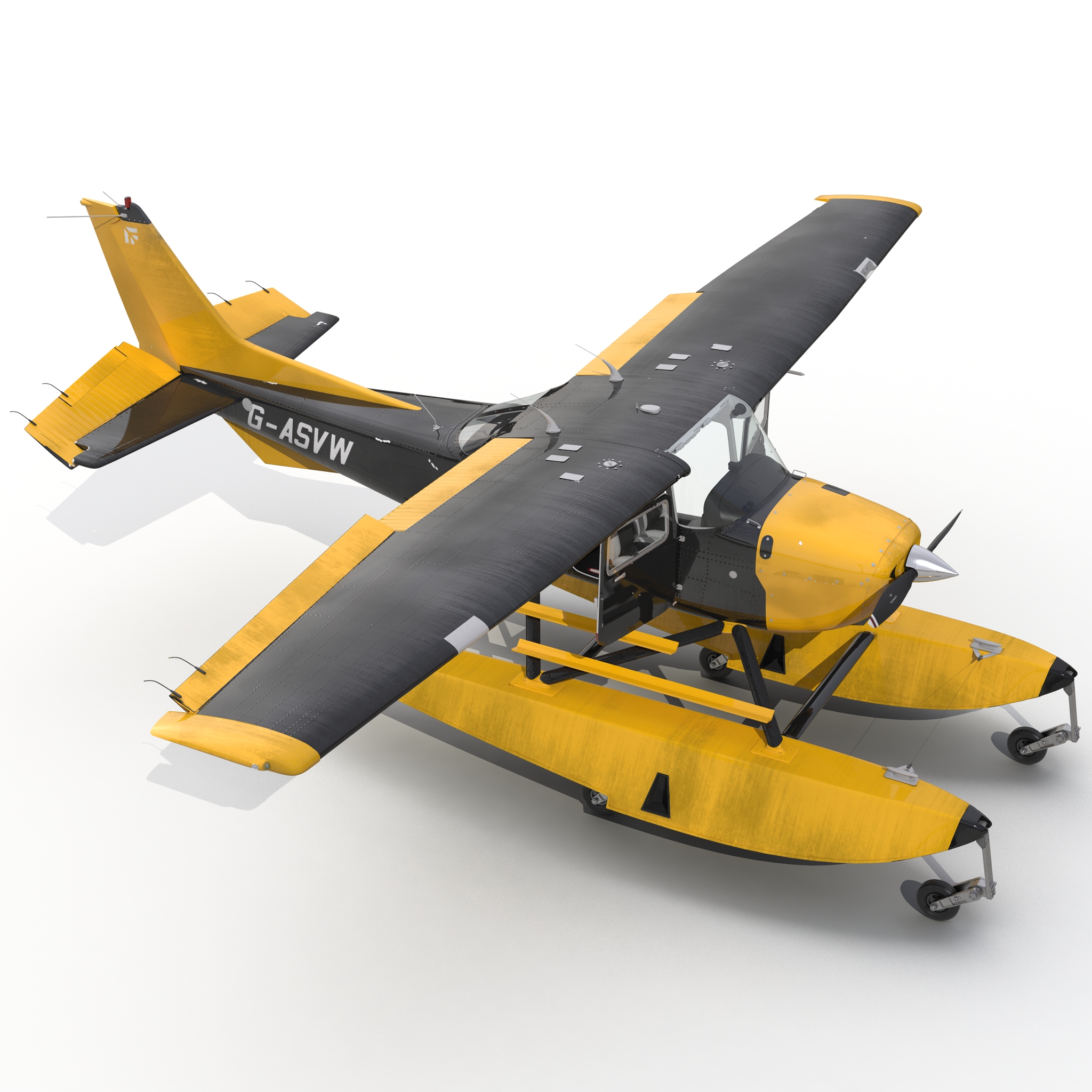 Cessna 172 Black Seaplane Rigged 3D