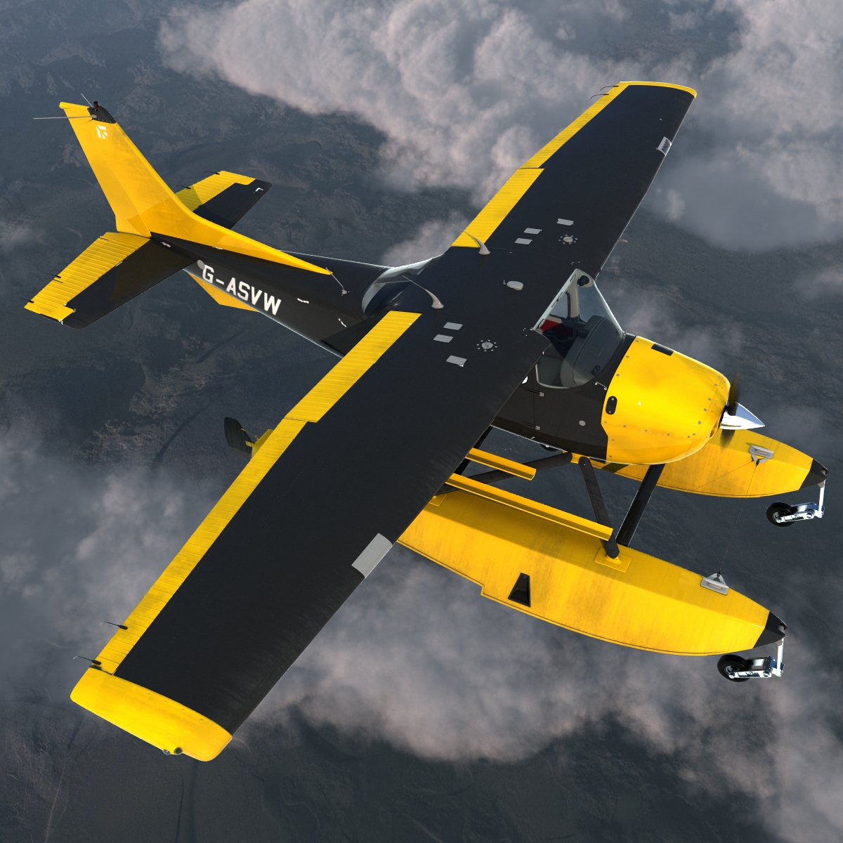 Cessna 172 Black Seaplane Rigged 3D