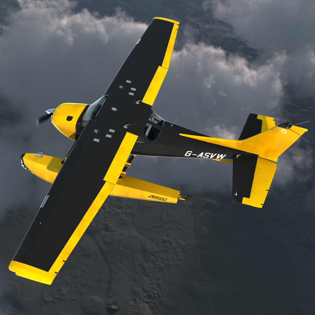 Cessna 172 Black Seaplane Rigged 3D