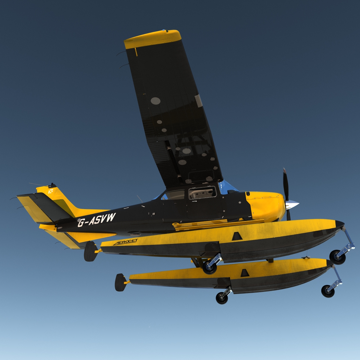 Cessna 172 Black Seaplane Rigged 3D