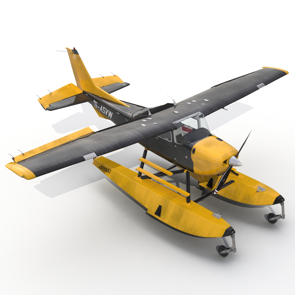 Cessna 172 Black Seaplane Rigged 3D