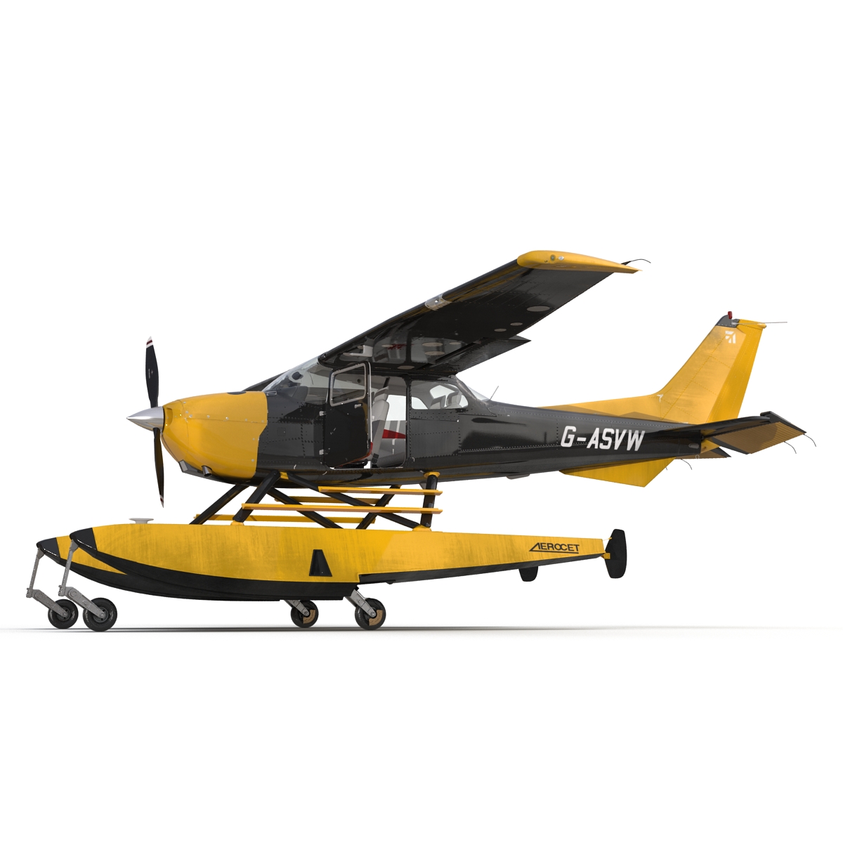 Cessna 172 Black Seaplane Rigged 3D