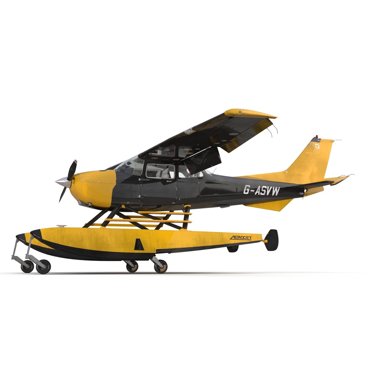 Cessna 172 Black Seaplane Rigged 3D