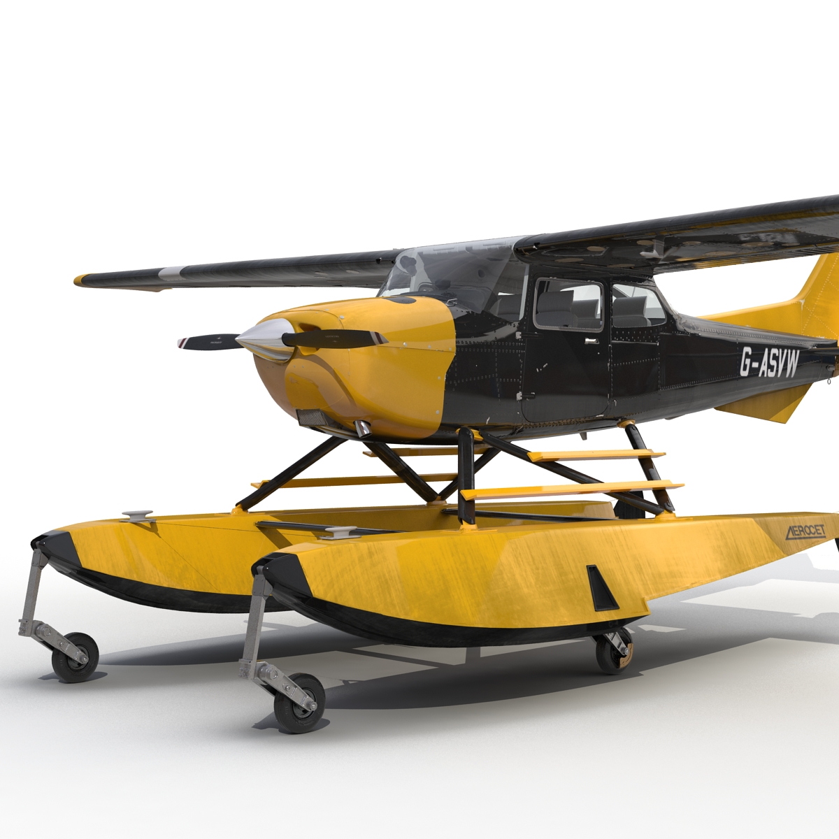 Cessna 172 Black Seaplane Rigged 3D