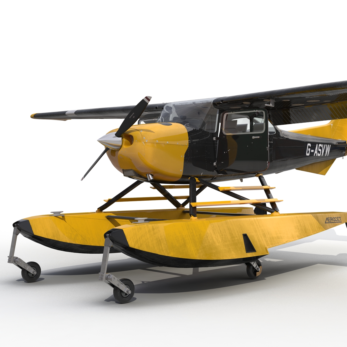 Cessna 172 Black Seaplane Rigged 3D