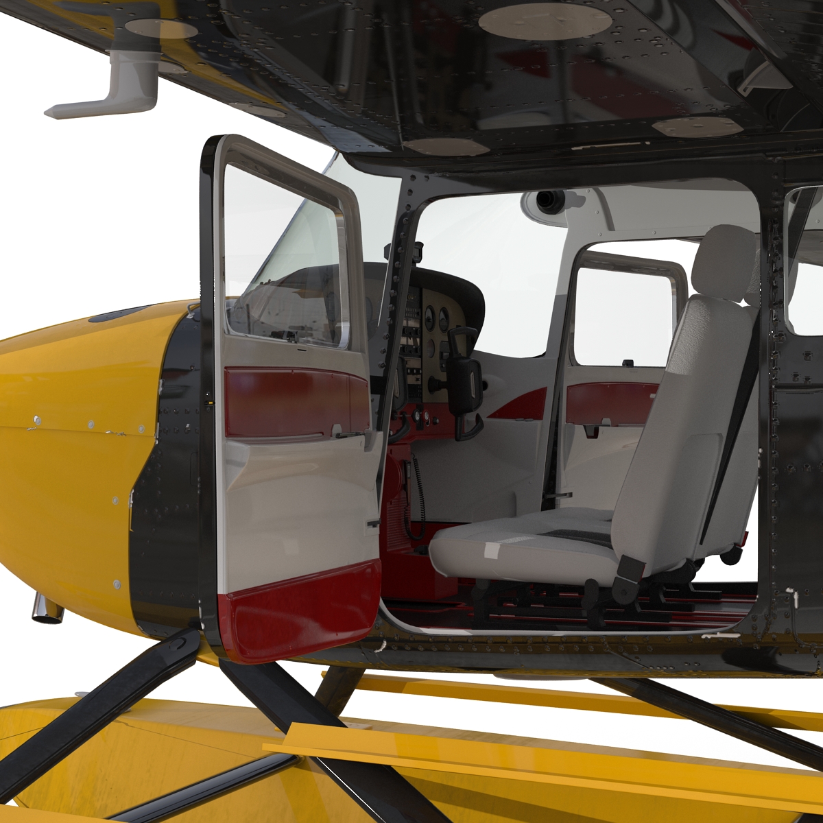 Cessna 172 Black Seaplane Rigged 3D