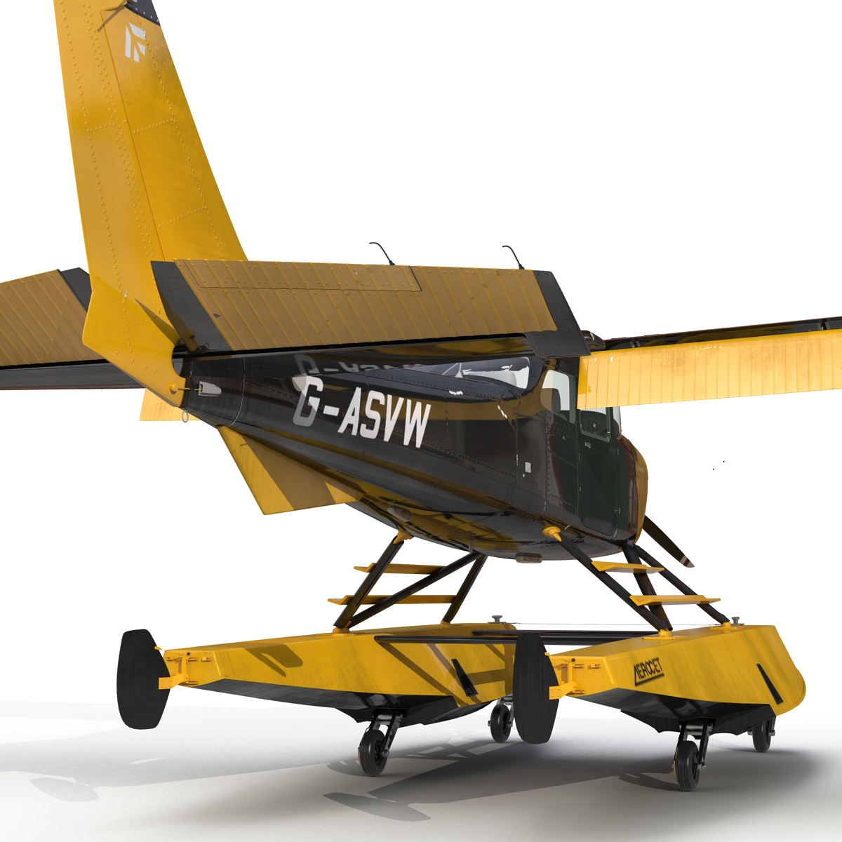 Cessna 172 Black Seaplane Rigged 3D