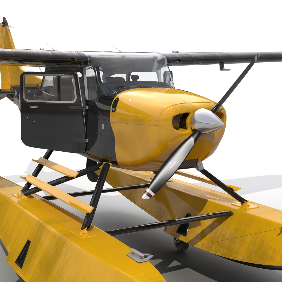 Cessna 172 Black Seaplane Rigged 3D