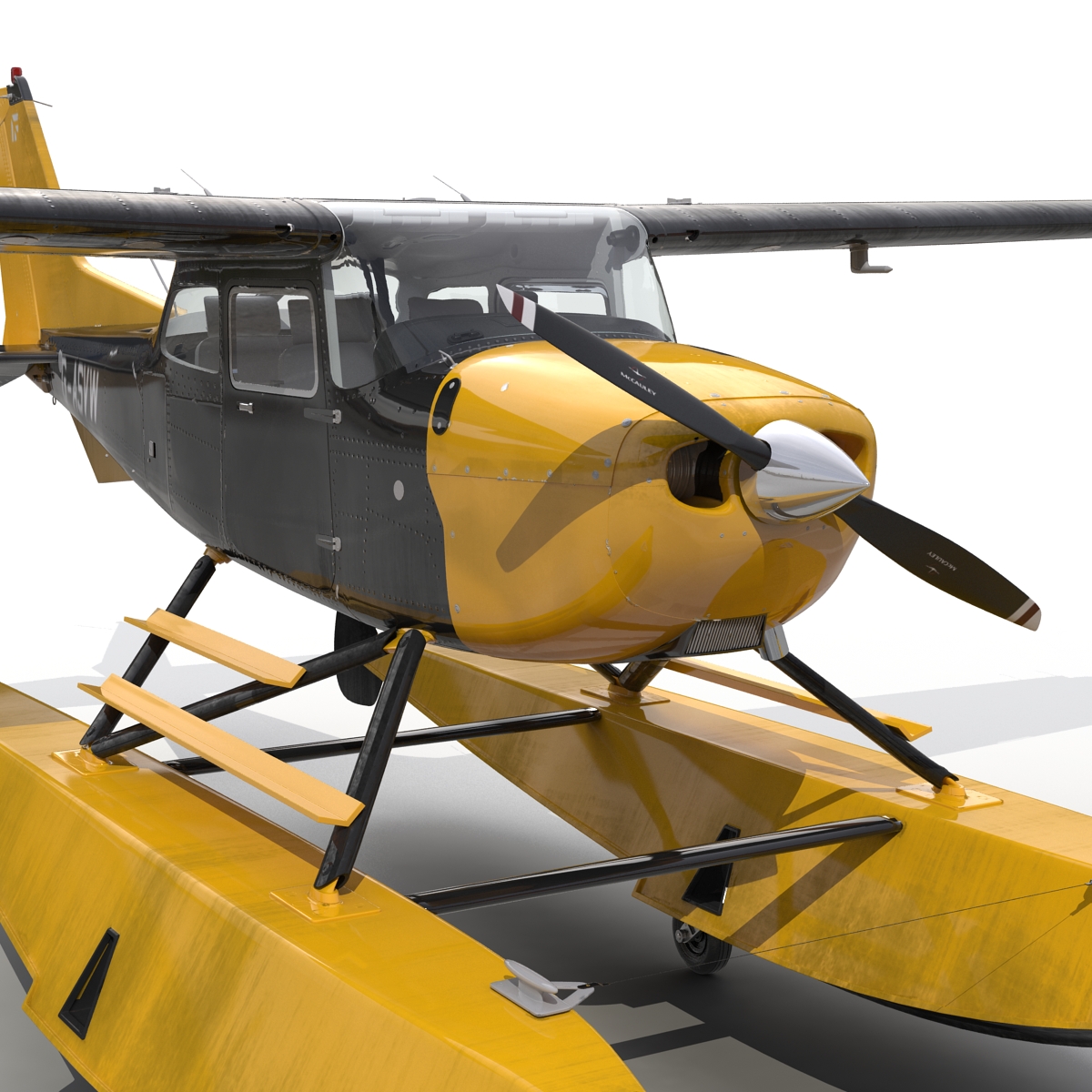 Cessna 172 Black Seaplane Rigged 3D