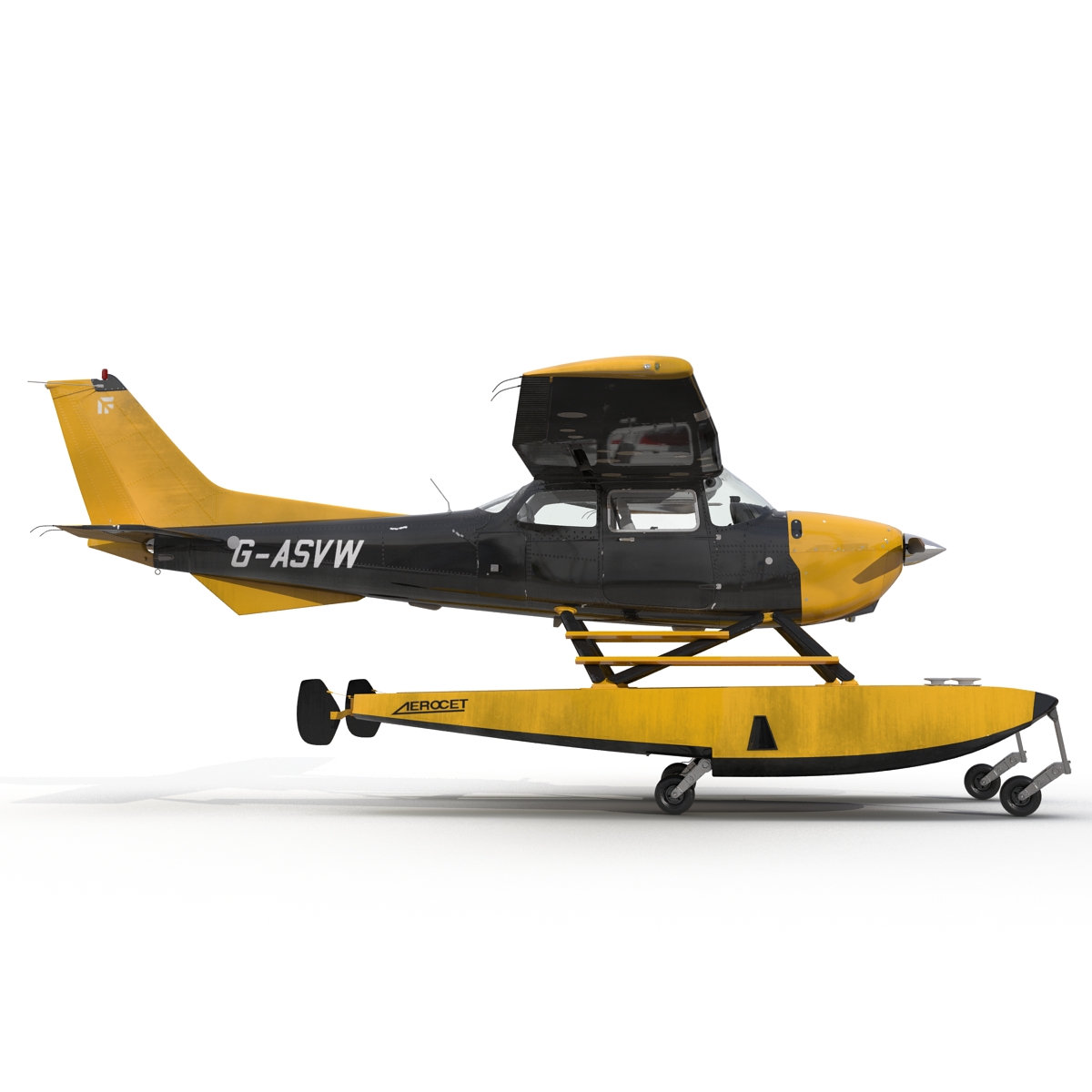 Cessna 172 Black Seaplane Rigged 3D