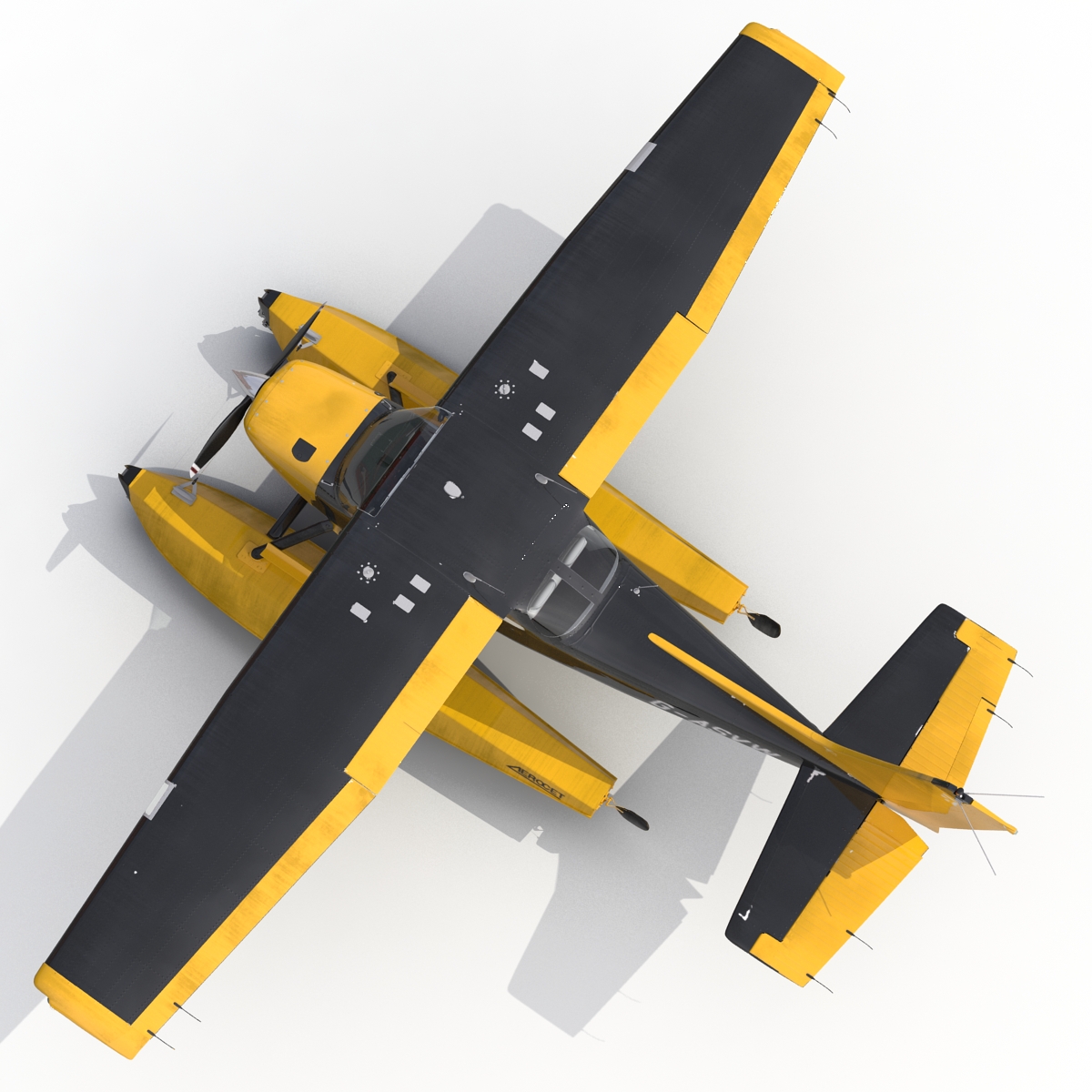 Cessna 172 Black Seaplane Rigged 3D