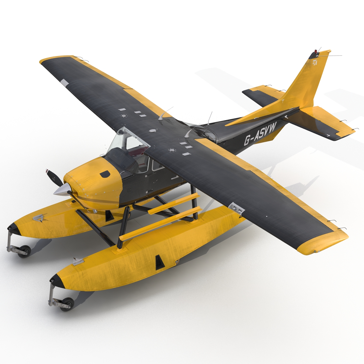 Cessna 172 Black Seaplane Rigged 3D