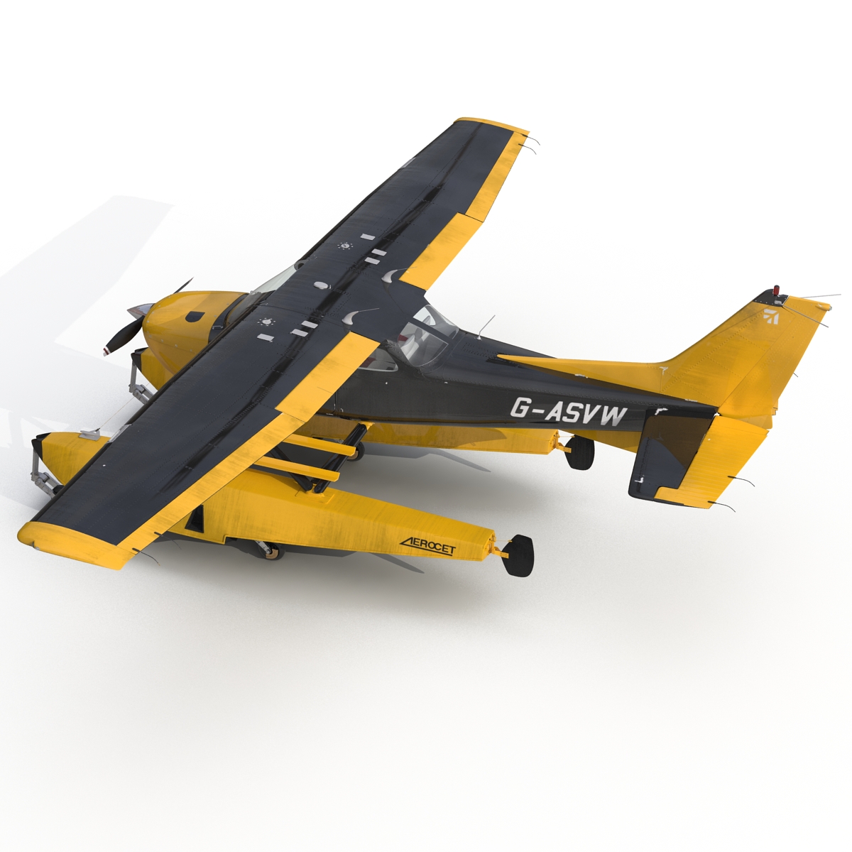 Cessna 172 Black Seaplane Rigged 3D