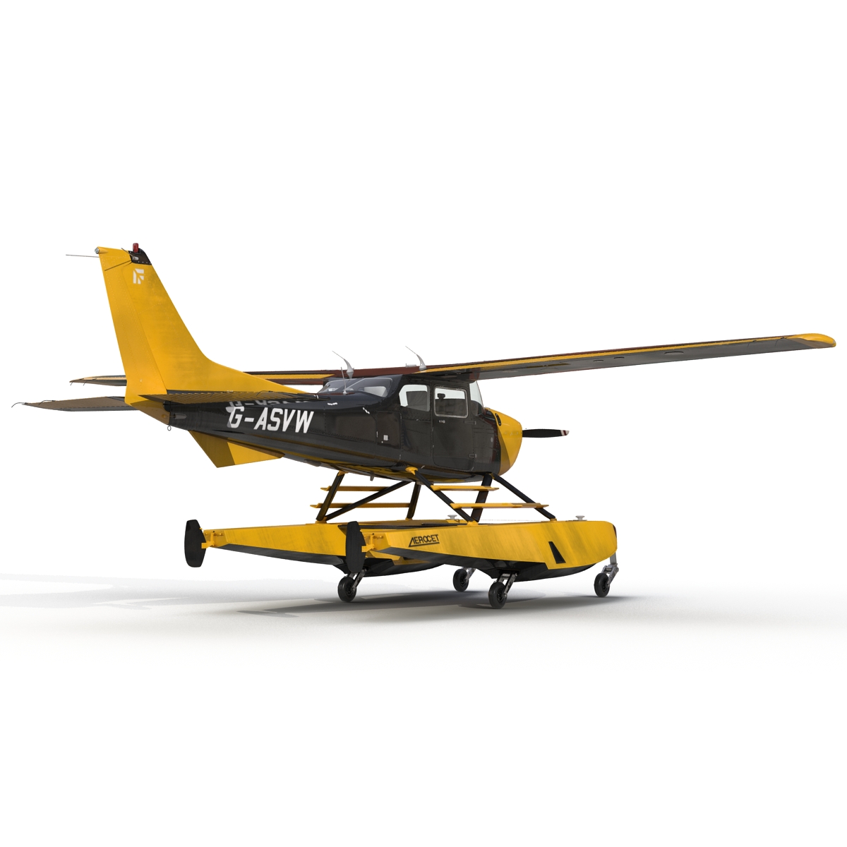 Cessna 172 Black Seaplane Rigged 3D