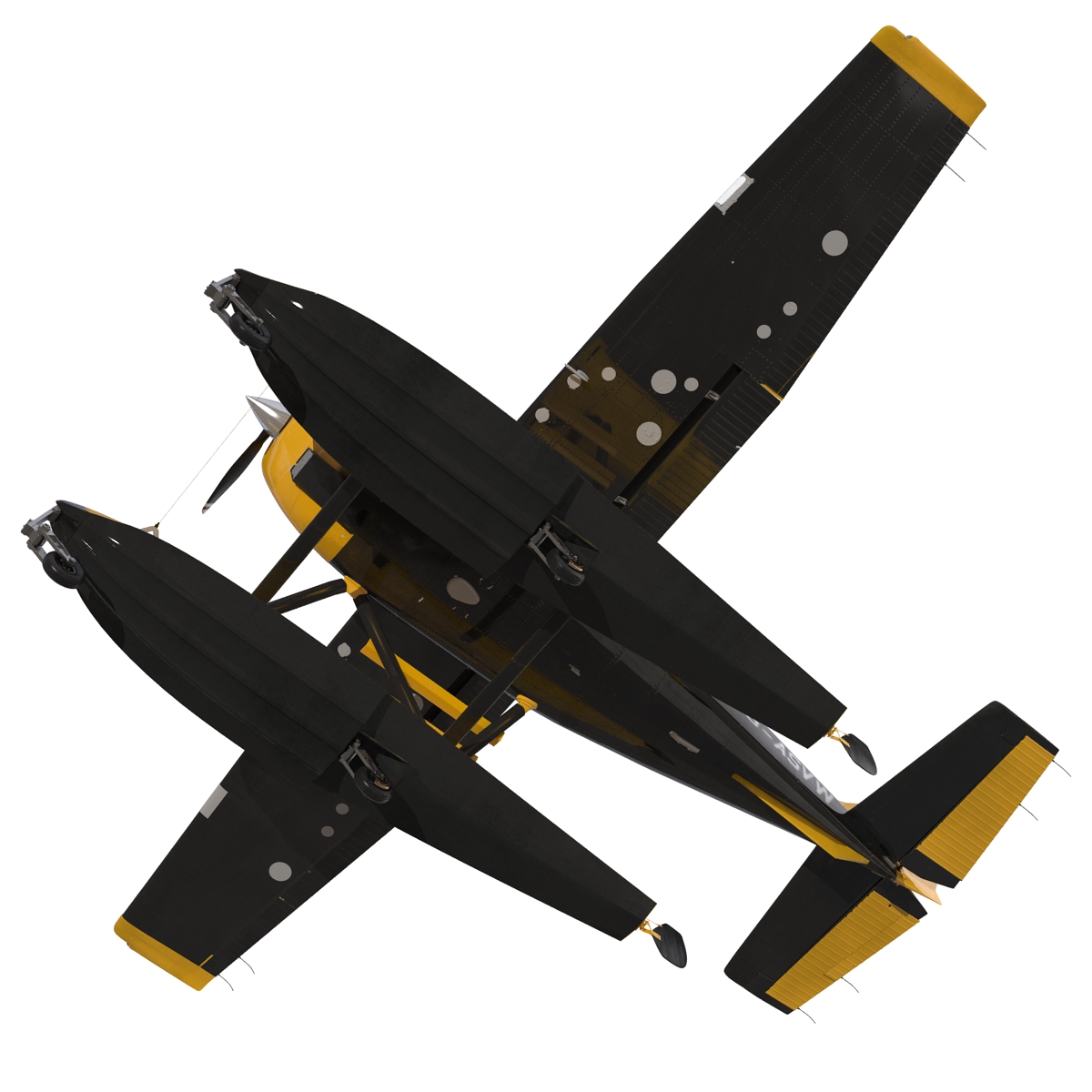 Cessna 172 Black Seaplane Rigged 3D