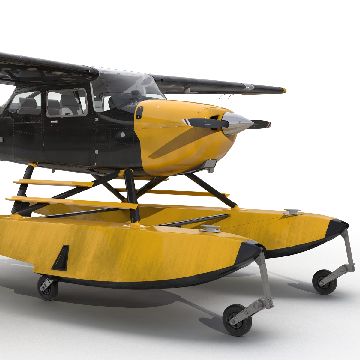 Cessna 172 Black Seaplane Rigged 3D