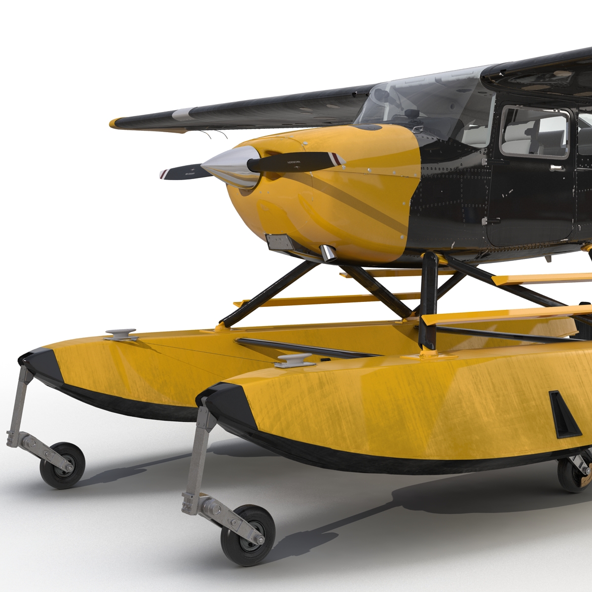 Cessna 172 Black Seaplane Rigged 3D