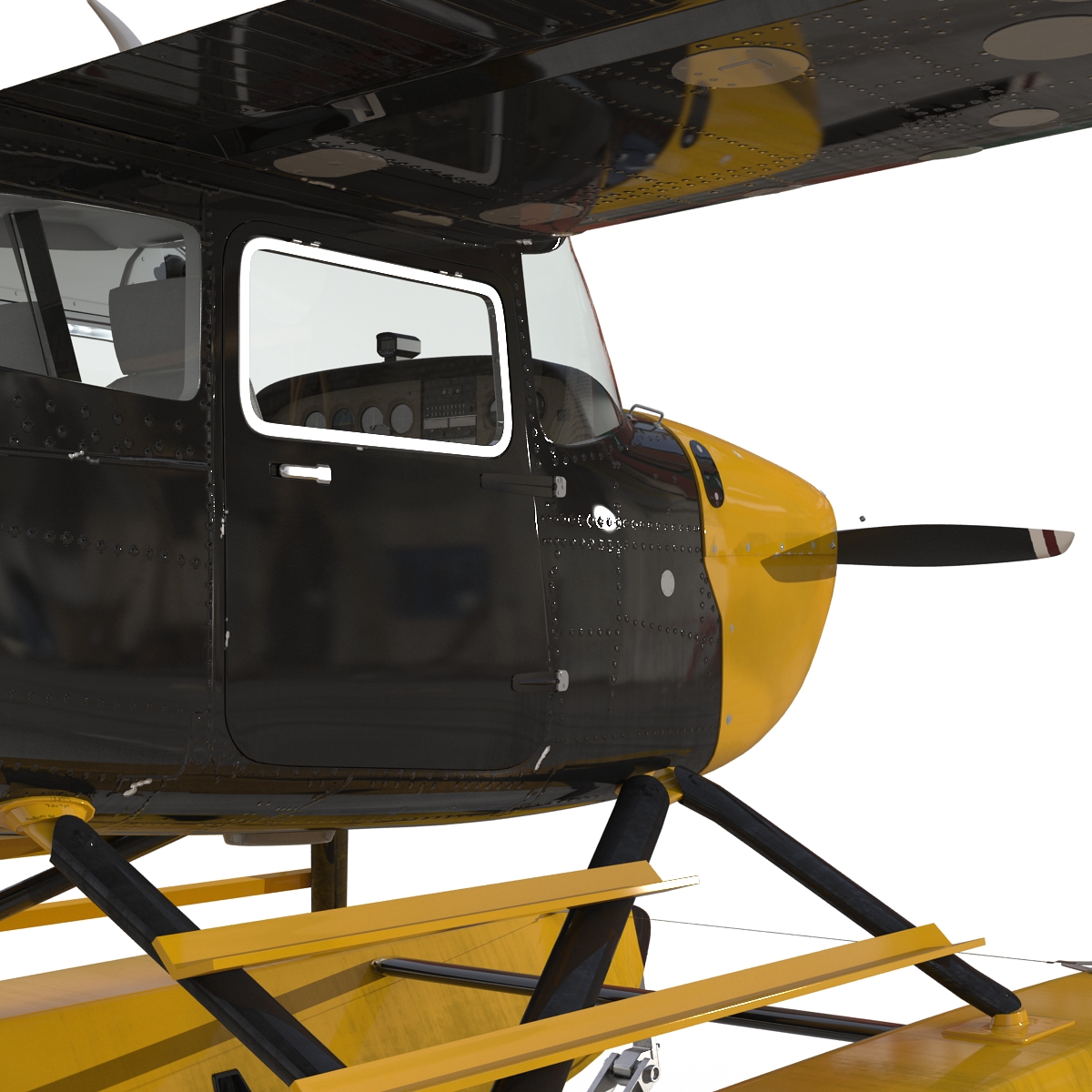 Cessna 172 Black Seaplane Rigged 3D