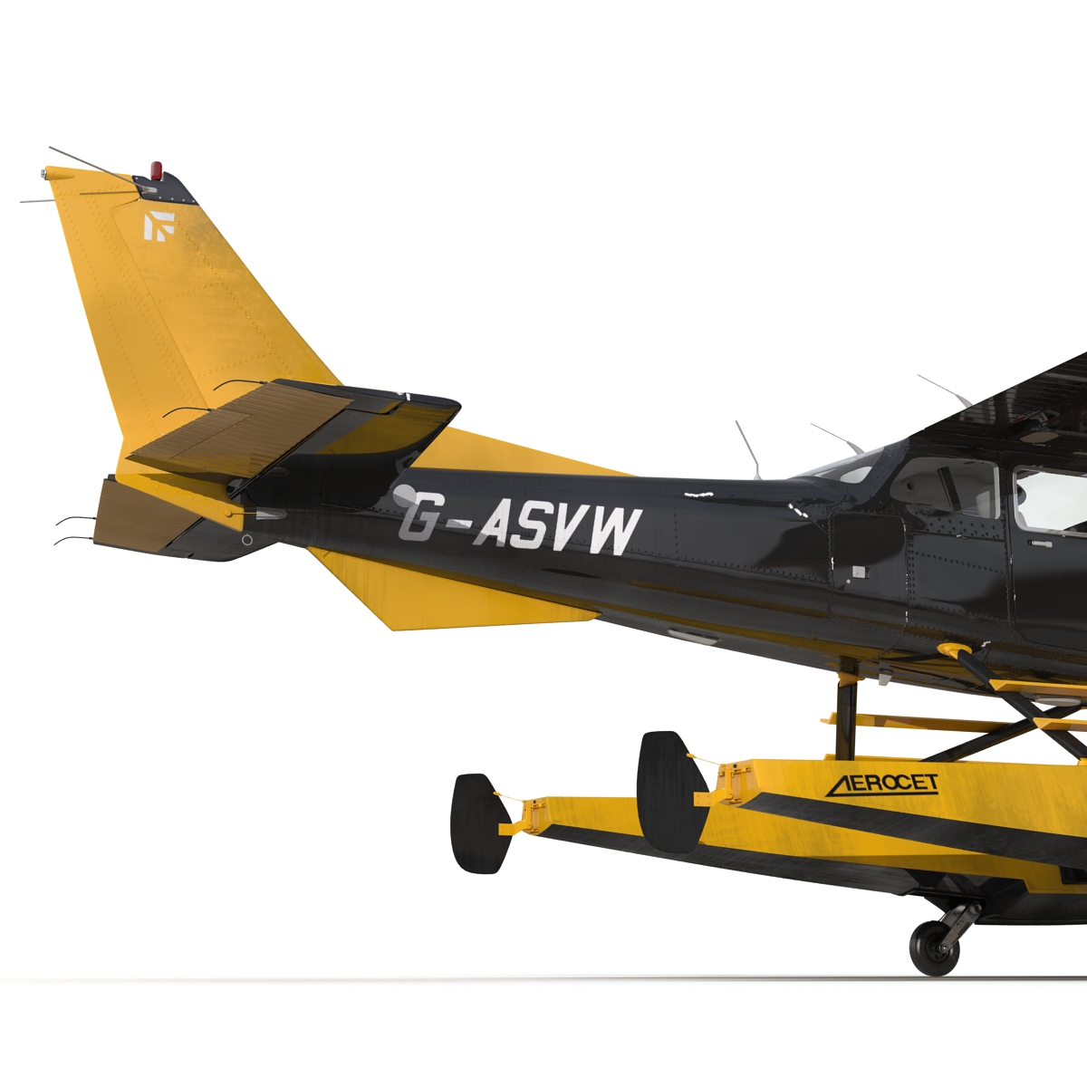 Cessna 172 Black Seaplane Rigged 3D